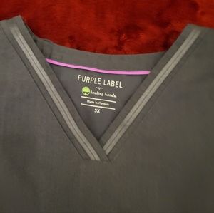 Healing Hands Purple Label, 'Jasmine', Satin Ribbon V-Neck Scrub Top, Sz. 5X